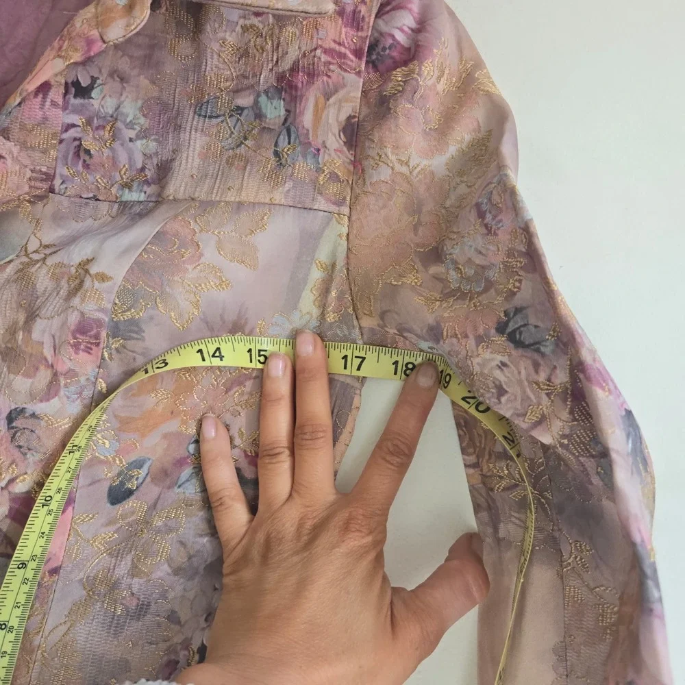 Rene Ruiz Designer Floral Brocade  Purple Snap Front Colorful Blazer Jacket‎